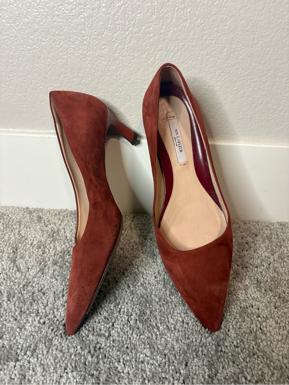 MM Lafleur Rust Suede Pointed Kitten Heels size 8.5
